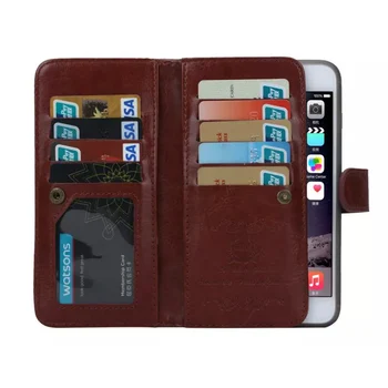 

Coque Case for iPhone 6s Plus & 6 Plus Leather Cover Business Phone Cases 9 Credit Card Holder 2 In 1 Detachable Capa Fundas