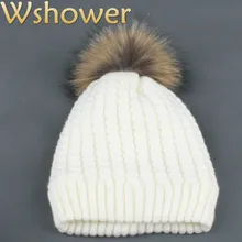 Который в душе настоящий помпон из меха енота флисовая подкладка женская шапка толстый теплый шарик из меха норки Зимняя вязаная шапка женский вязаный берет