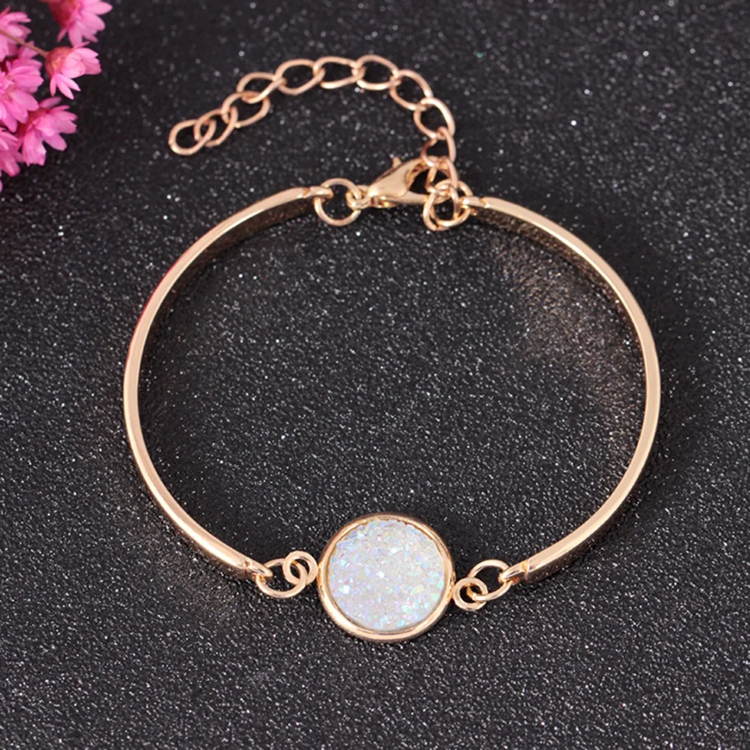 Fashion Charm Quartz Bracelet bisuteria mujer Simple Gold Silver Round Stone Resin Druzy Bangles Bracelets Jewelry Shellhard