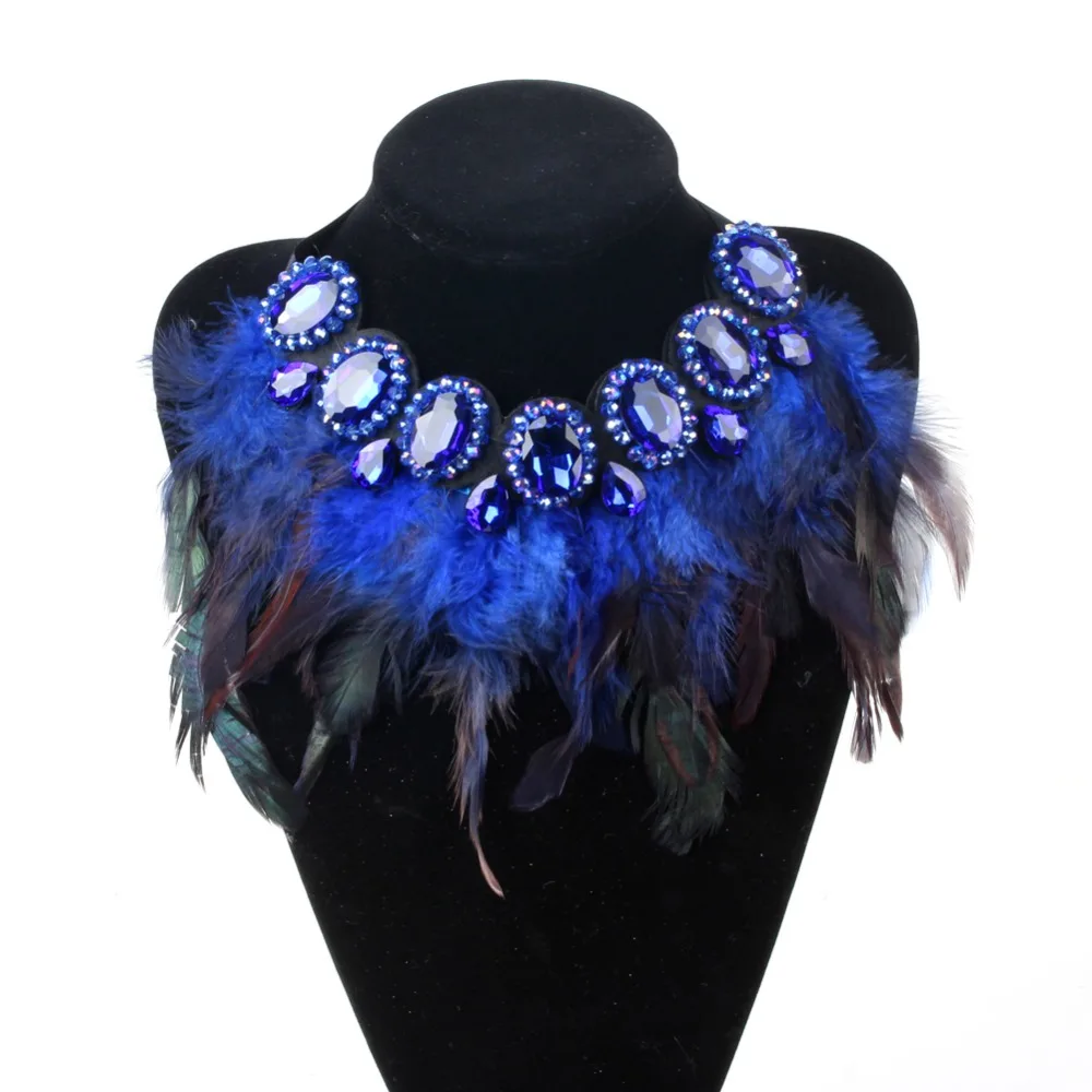 ZMZY ожерелье ювелирные изделия винтажные красные перья воротник ожерелье со стеклянными кристаллами аксессуары ювелирные изделия для женщин доступно 5 цветов