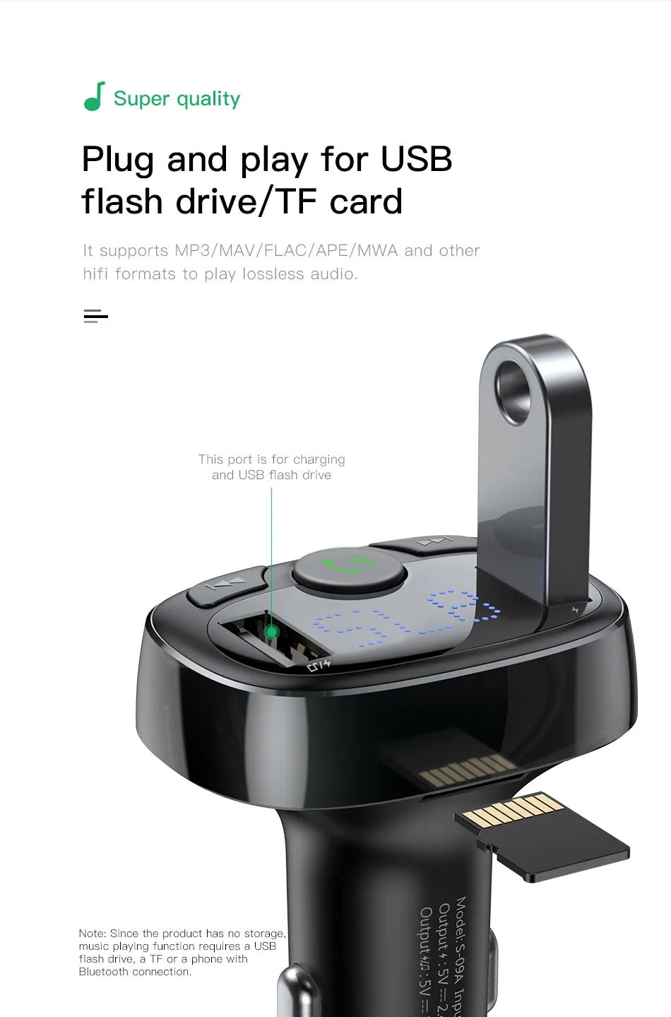 U Disk Wireless FM Radio Transmitter Adapter Car Kit Baseus FM Transmitter for Car TF Card MP3 Music Player Dual USB Charging Ports Hands Free Calling