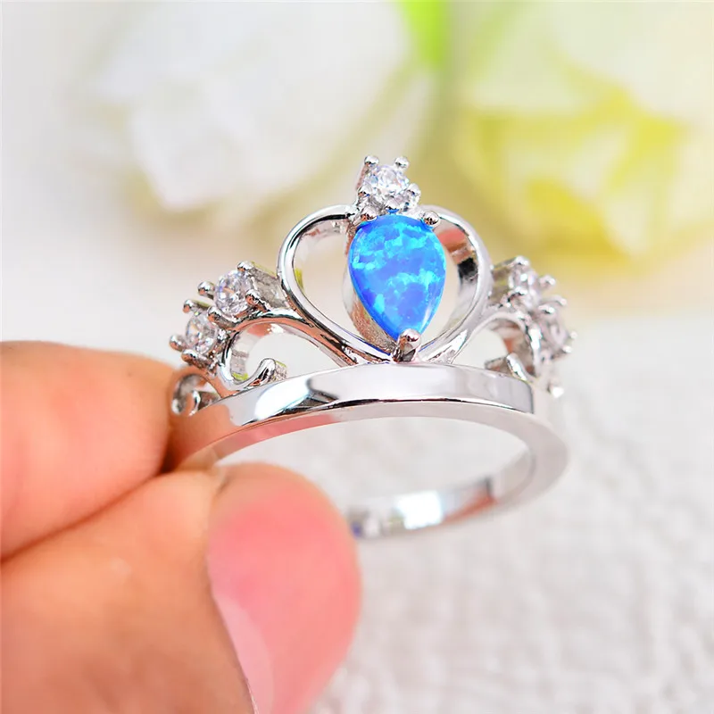 

Unique Style Male Female Blue Fire Opal Ring 925 Sterling Silver Engagement Rings For Couple Cute Queen King Crown Ring