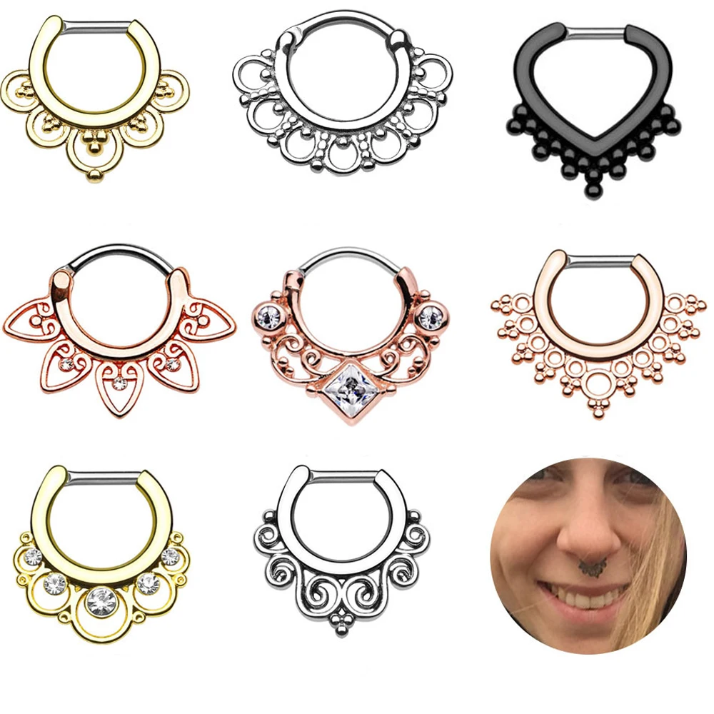 

Alisouy Fashion 1Piece Titanium Tribal Hinged Zircon Nose Septum Clicker Ring Ear Cartilage Charming Earring Jewelry 16g