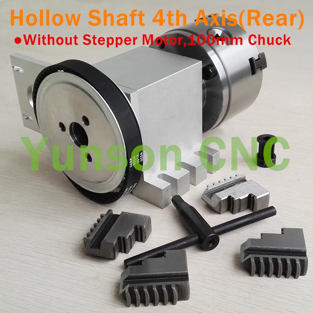 Hollow Shaft CNC 4th Axis Rotary Axis Base+K12 100mm 4-Jaw Chuck harbor freight woodworking bench