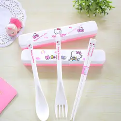 Мода Посуда Столовые приборы посуда мультфильм рисунок «Hello Kitty» подарки ABS Смола три 1 предмет посуда Dinnerwear комплекты