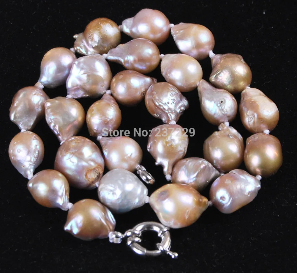 

HOT## Wholesale price FREE SHIPPING ^^^^Charming!12-14mm Real South Baroque Lavender Akoya Pearl Necklace 18