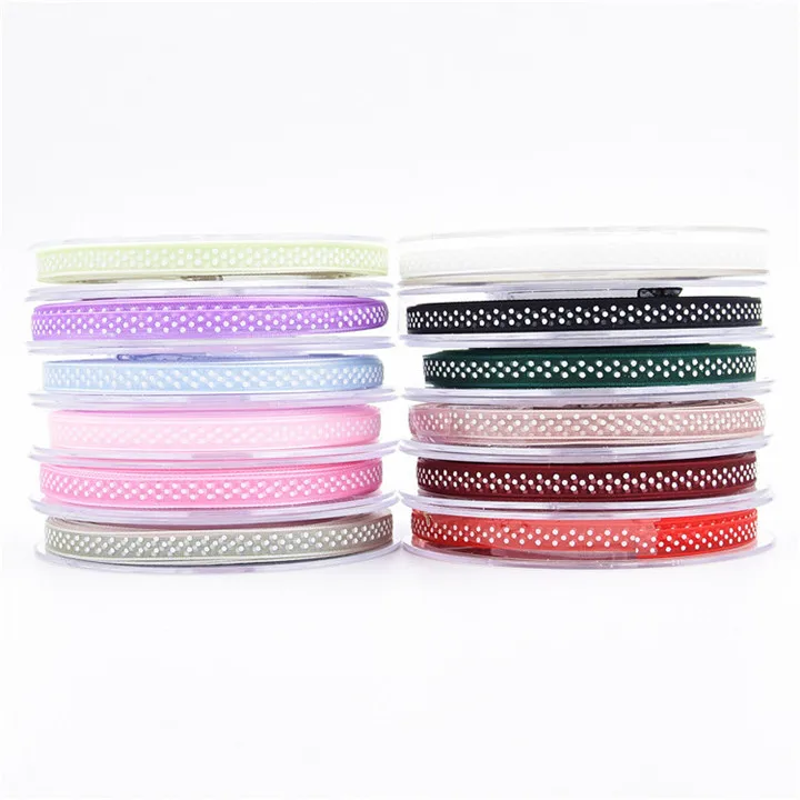 1  6mm x20m Polyester Yarn Printed Dots Ribbon Hand Made Diy Birthday Cake Box Ribbon Gift Flowers Tie Bouquet Clothing Ribbon