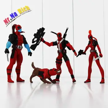 

4pcs/lot Deadpool X-men Wade Winston Wilson With Weapons Pvc Figure Collection Model Doll Gifts 4.5-11.5cm