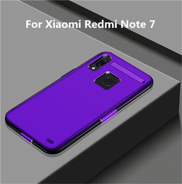 Для Xiaomi Redmi Note 7 Удлинение Банк питания зарядное устройство крышка для Xiaomi Redmi Note 7 Pro внешний блок питания зарядный чехол - Цвет: Purple For Note 7