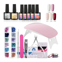 ROSALIND Nail Gel Soak-off Gel Polish Top & Base Coat Gel Nails Polish Kit Mini Lamp 5 colors Art Tools Kits Sets Manicure