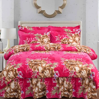 

Bedding fashion 4 sets of red flowers / bed skirt / quilt cover / pillowcase 1.5m1.8m2m2.2m winter flat double single bed use