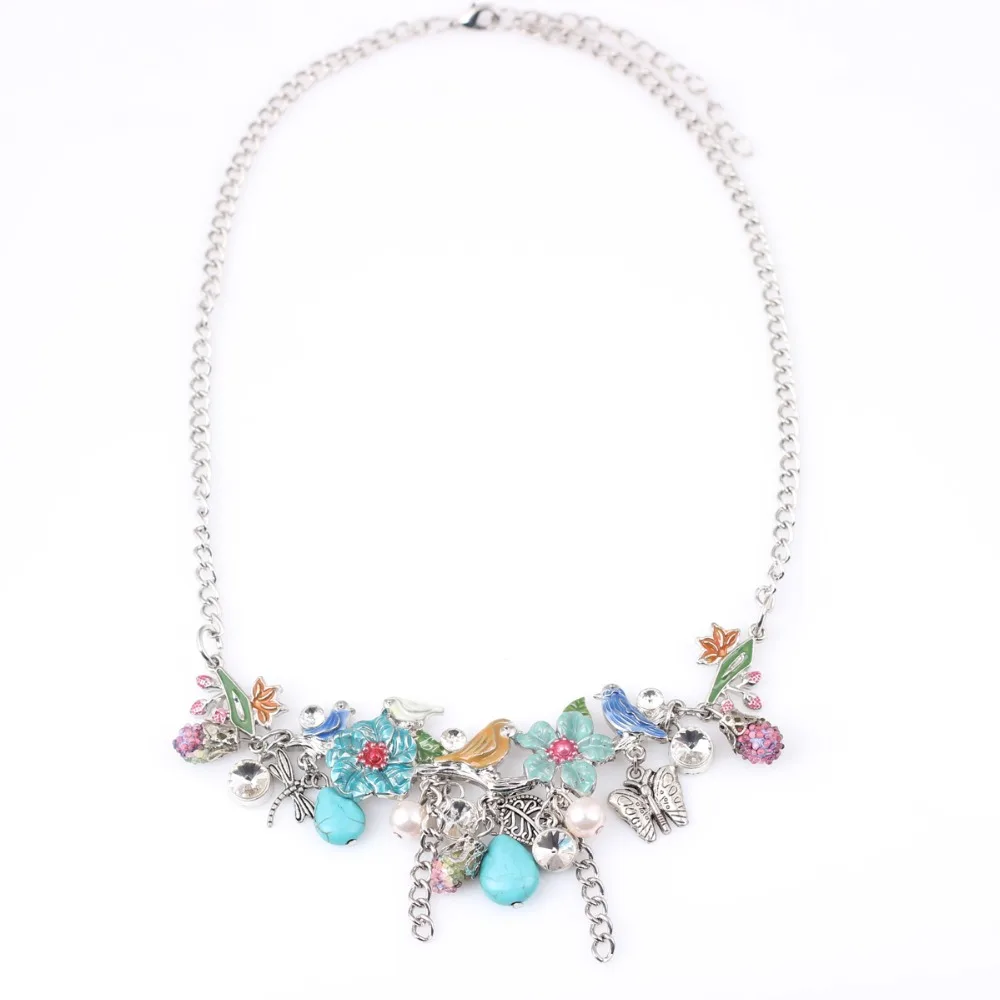 

Newei Statement Necklace Flower Enamel Alloy Long Chain Pendants 2016 New Jewelry For Women Charm Collares Accessories