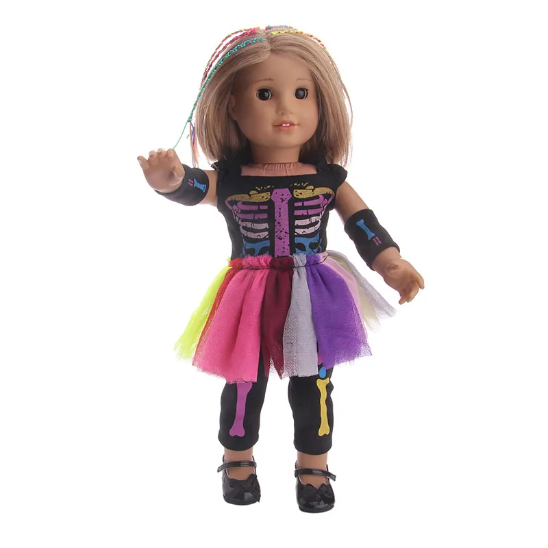 

LUCKDOLL Fashion Skull Set Colorful Skirt Fit 18 Inch American Doll Clothes Accessories,Girls Toys,Generation,Birthday Gift