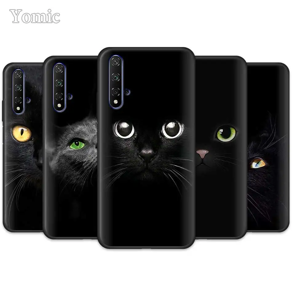 

Phone Case for Huawei Honor 20 Pro 9 10 20 Lite 7A 7C 7S 8A Pro 8X 8C 8S Cute Black Cat Staring Eyes Black Silicone Case Cover