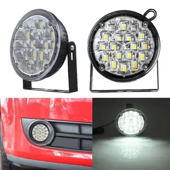 

12V 1 Pair Car Modification Head Lighting 18 LED Round Running Ligth 6500k To 7500k Color Temperature Car Day Lantern