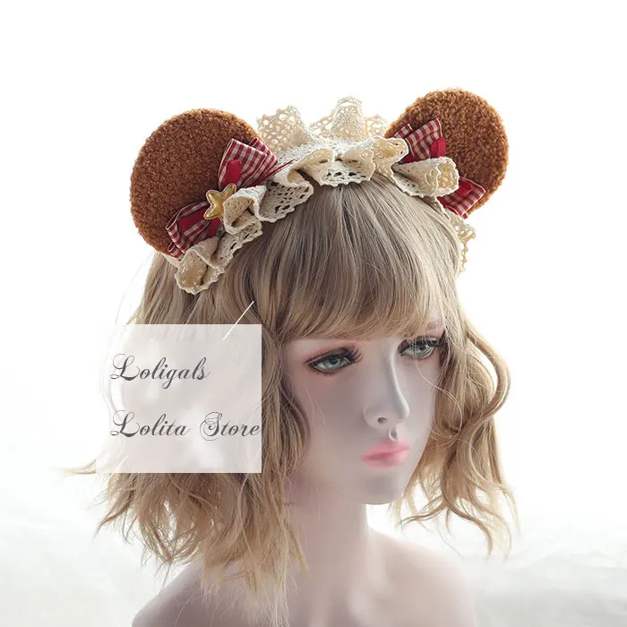 

Cute Bear Ear Lolita KC Sweet Mori Girl Headband Cosplay Headpiece