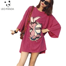 Летняя новая модная женская футболка, большие размеры, футболка с круглым вырезом и длинными рукавами с милым мультяшным принтом, женская футболка LJJ021