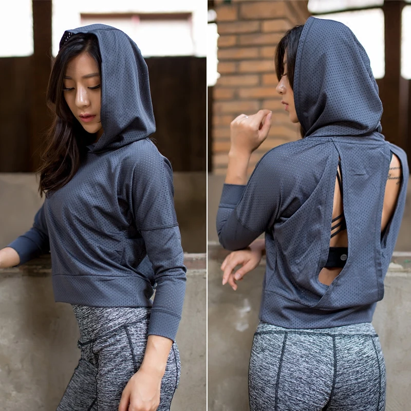 

Women Hoodie Jackets Hat pullover Outerwear Hoodies Long-Sleeve hoodies Workout Sweatshirt Hollow Out Women sports Fitness Tops