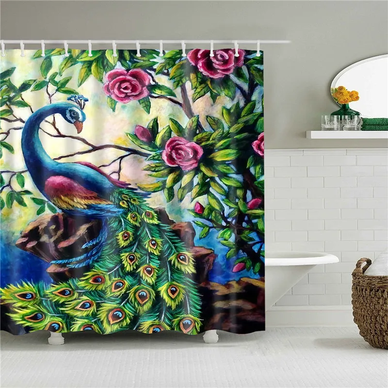 Polyester Fabric Shower Curtain Animals Peacock Painting Nordic Pattern Print Bathroom Decorative Shower Bath Curtains