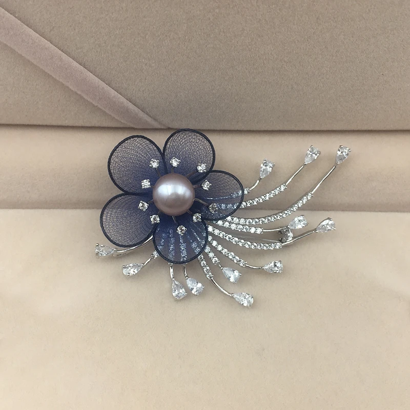 Sinya Natural Pearl Brooch high luster with white Gold plated Brooches New arrival 2018 Pearls color pink purple white optional (1)
