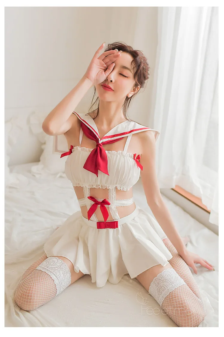 Сексуальное нижнее белье японское Kawaii плиссированное платье моряк Косплей костюмы искушение шифон обернутый грудь бондаж ночные рубашки