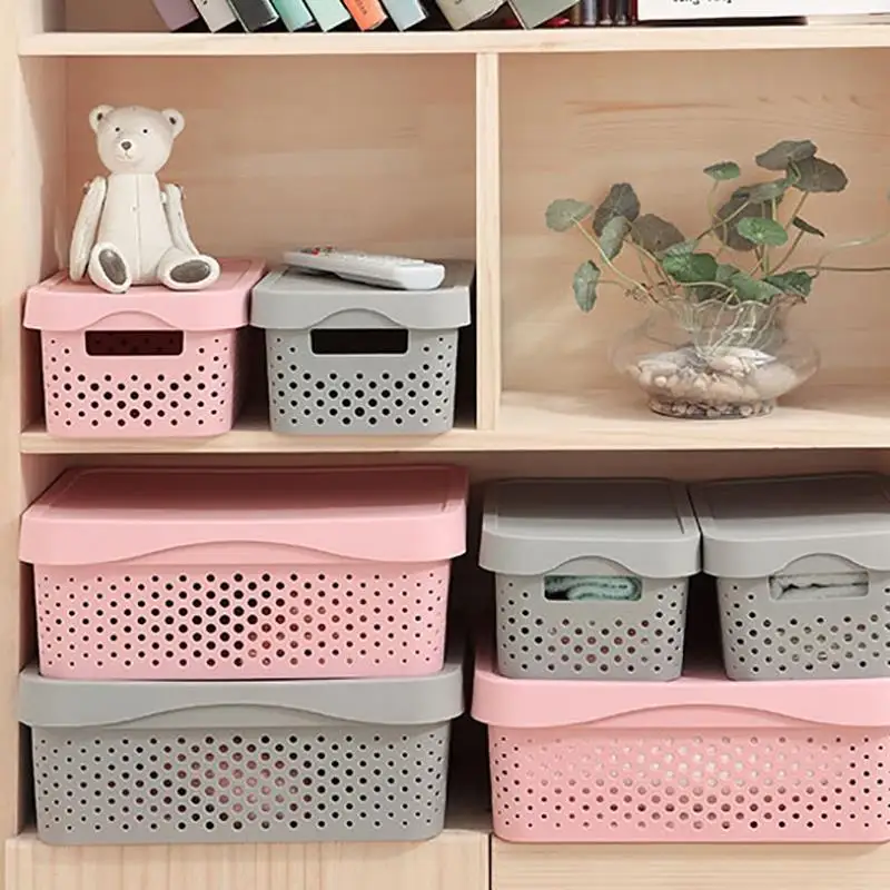 Storage Basket Rectangle Storage Box With Lid Hollow Kitchen Organizer Home Storage Tools