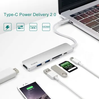 

6 in 1 Universial Type C Hub with 2 USB 3.0 Type C Hub with SD/Micro SD Card Reader