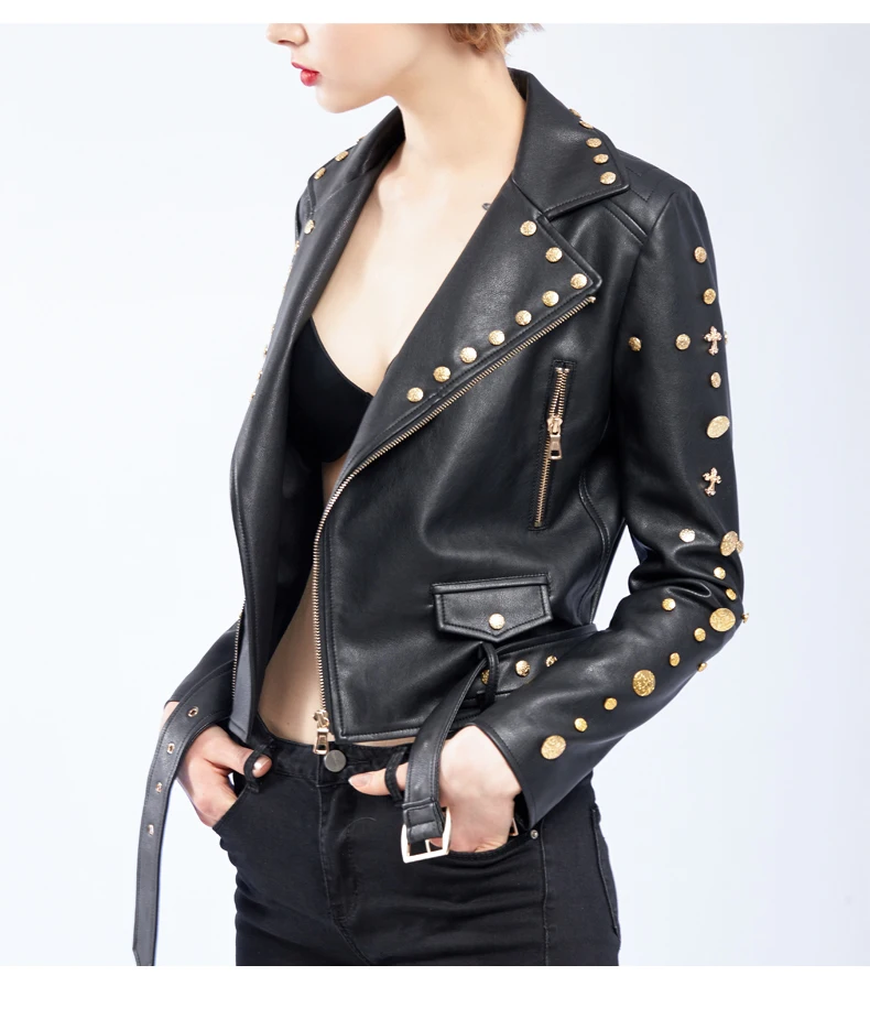 Black Pu Rivet Perles Rue De Cuir Base 2017 Marque Wj1018 Nouveau Bonne Veste En Mode Automne Qualité Dames Printemps qa8Ux1