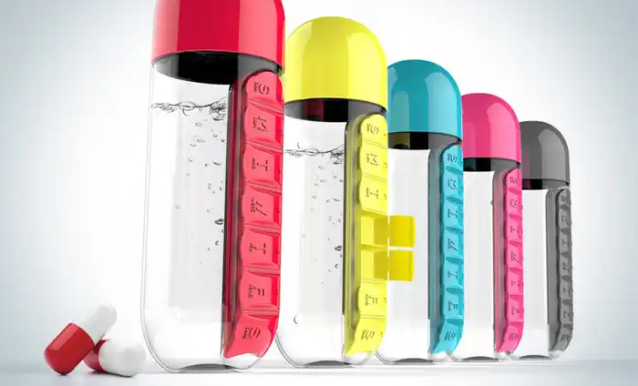 Portable Water Bottle Plastic BPA Free Daily Pill Box Leak-Proof Drinking O3P7