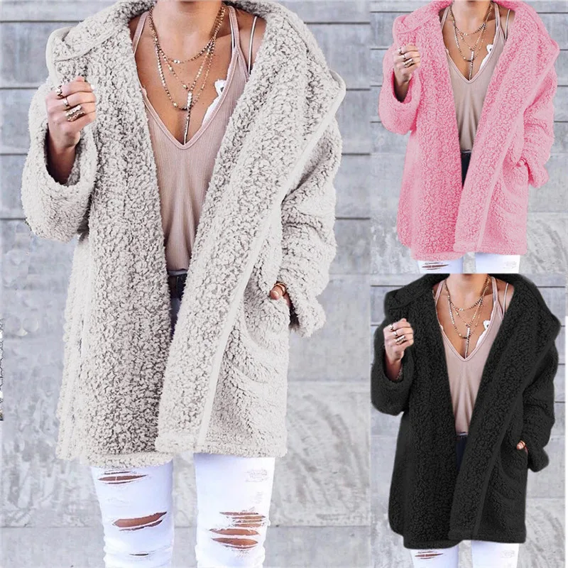 

Style 2018 hot sale autumn and winter chic v-neck sheath slim woman long coat solid pockets open stitch female comfortable coat