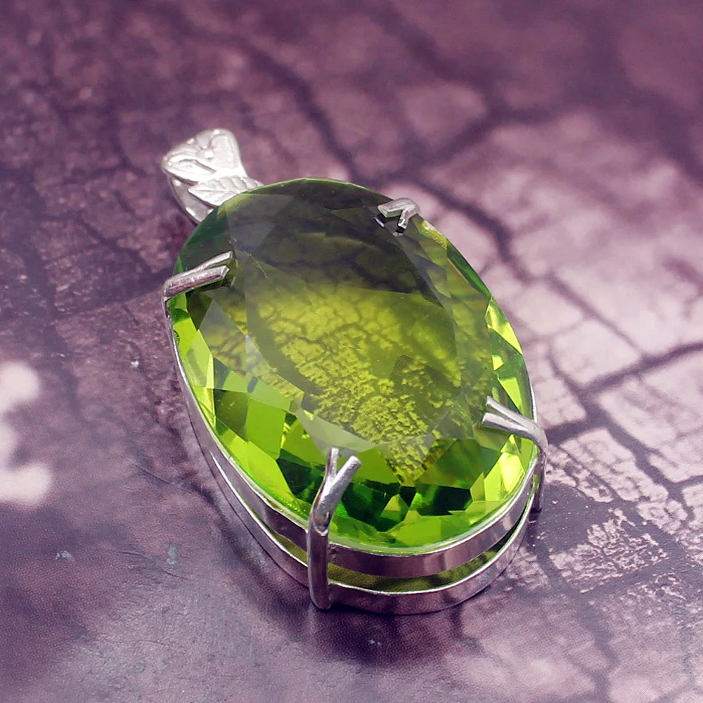 Hermosa светящиеся уникальные овальные GreenTopaz стерлингового серебра 925 подвесное ожерелье Уникальный талисманы обещают подарки 57 мм NY1281