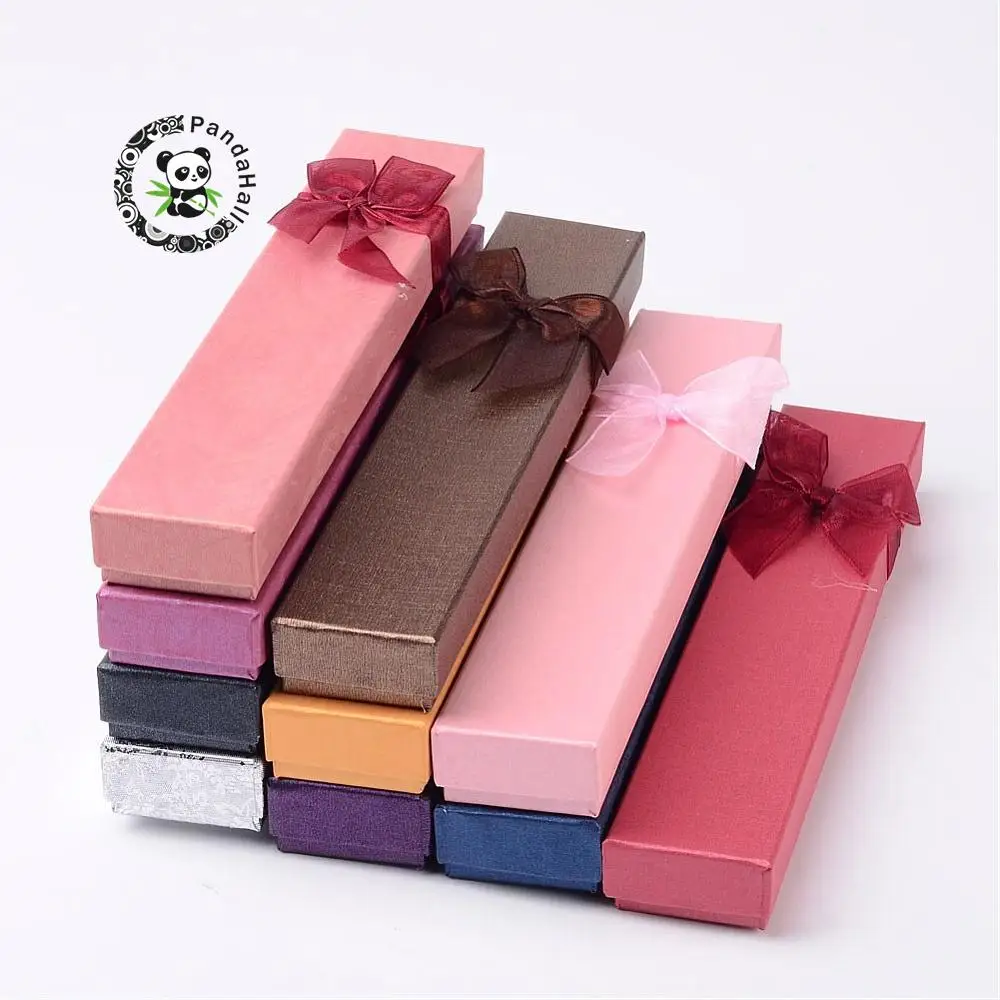 60 шт. ювелирные изделия картонные подарочные коробки упаковка ожерелья бумажная Подарочная коробка для ювелирных изделий, прямоугольник, смешанные цвета, 23X4 см X2.3 см F60