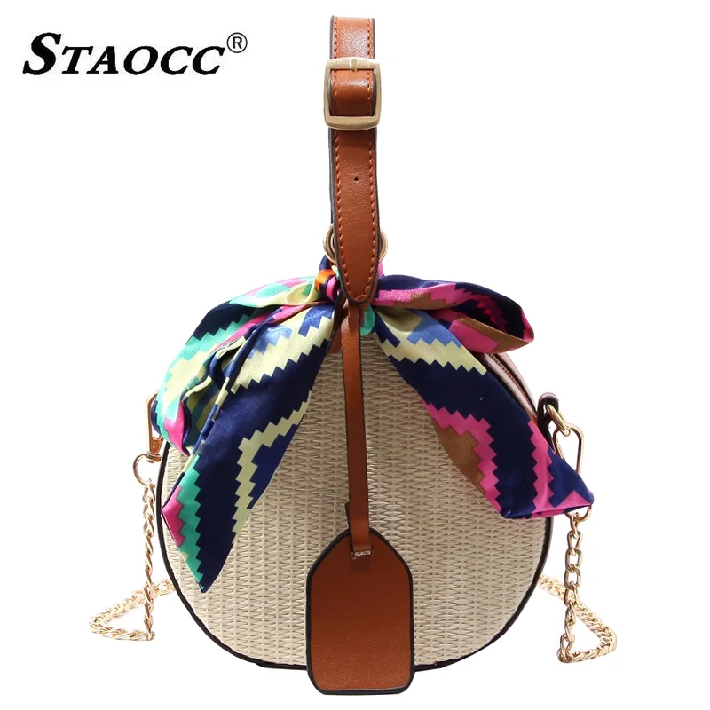 

Chains Round Straw Bags Women Small Ribbons Bali Bags CrossBody Shoulder Bag Rattan Bag Bamboo Handbag Sac Bambou Bolso Paja