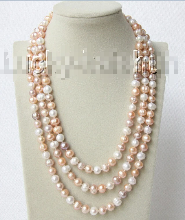 FREE SHIPPING&gt&gt&gt baroque 62&quot 10mm white pink purple Multicolor pearls necklace j9199^^^@^Noble style Natural Fine jewe SHIP |