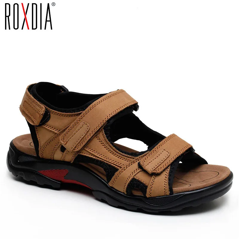 ROXDIA New Fashion Breathable Men Sandals Genuine Leather Summer Beach Shoes Men Slippers Causal Shoes Plus Size 39-48 RXM006