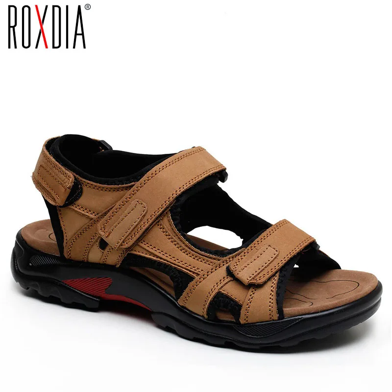 ROXDIA جديد الأزياء تنفس الرجال الصنادل جلد طبيعي الصيف الشاطئ الأحذية شبشب رجالي حذاء خفيف زائد حجم 39-48 RXM006