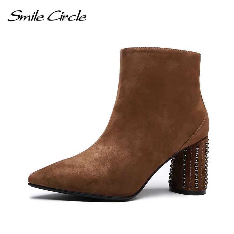 

Smile Circle High-quality Ankle Boots For Women Genuine Leather Pointed toe Short Boots 2018 Autumn winter Ladies Shoes
