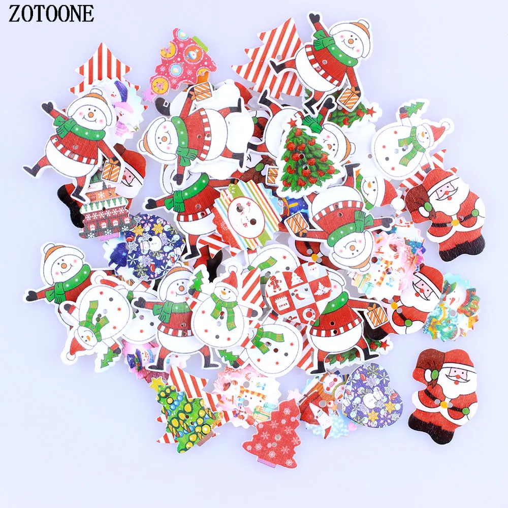

ZOTOONE 50Pcs Random Mixed 2 Holes Christmas Decorative Santa Claus Snowman Tree Buttons Wood Sewing Buttons Scrapbooking E