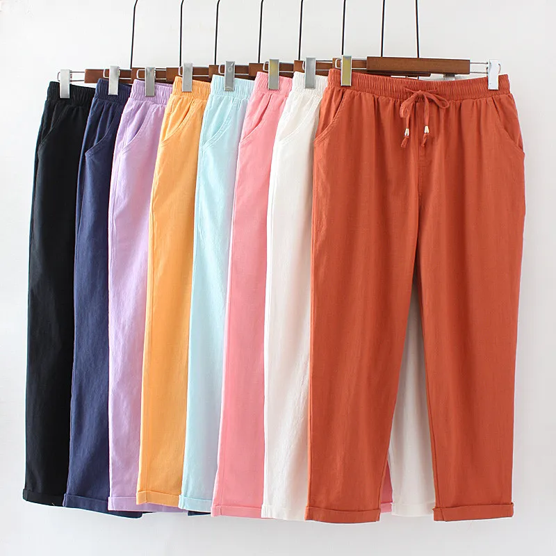

Plus Size 4XL Spring Summer Straight Pants Women Cotton Linen Lace Up Pants Sweatpants Thin Casual Trousers Women Clothes RE2424
