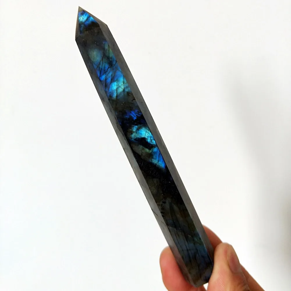 

14.7cm natural quartz crystal Labradorite Carved Crystal Wand Healing Crafts home decoration