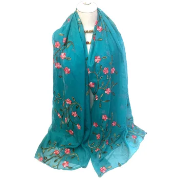 

10 pc/lot spring summer women scarf Embroidery silk scarves soft floral shawls and wraps lady pashmina muslim hijab veil