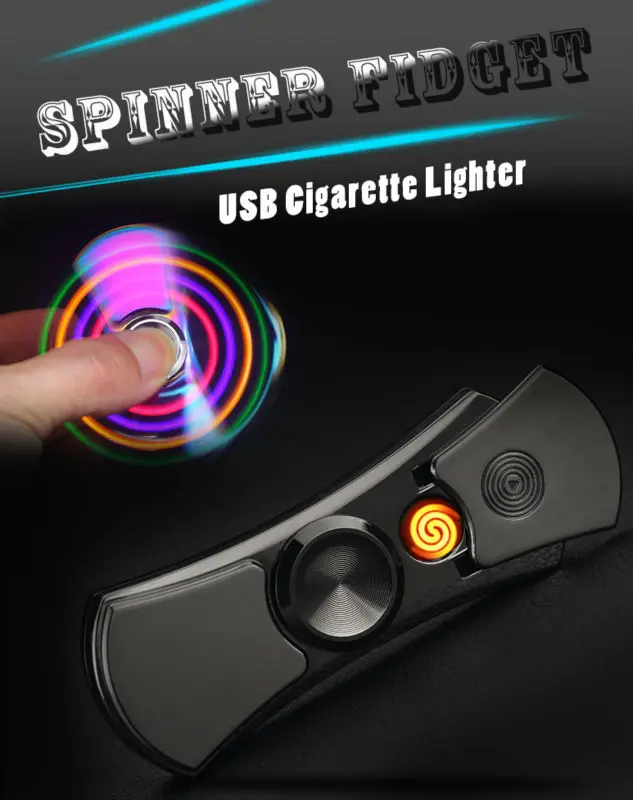 Fid Spinner Cigarette Lighter LED Flash Light USB Charging Hand
