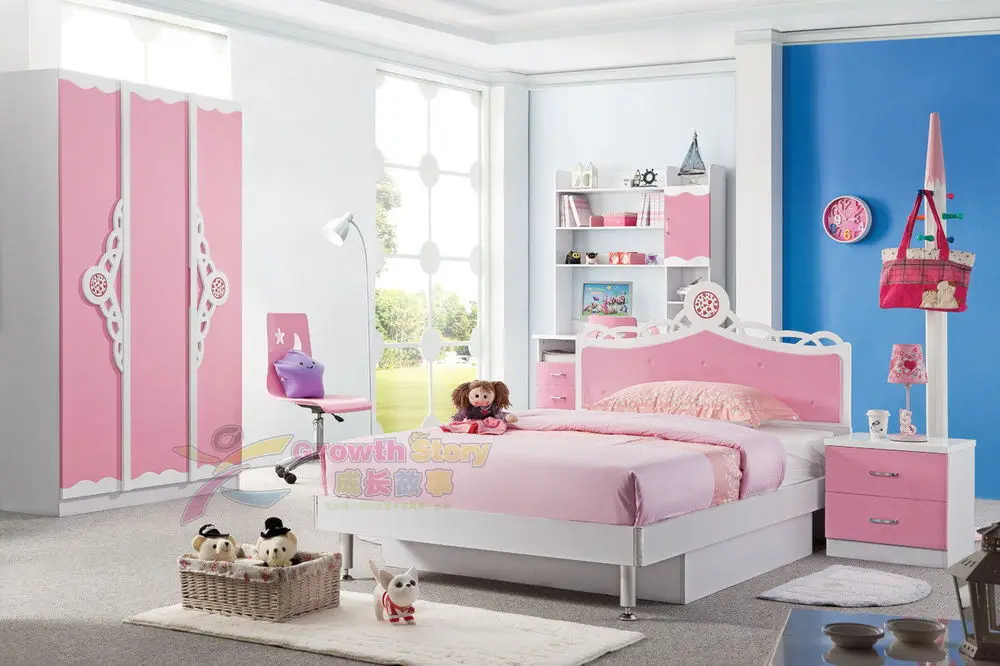 2018 China Modern Lovely Kids Bedroom Furniture Girls Popular Pink