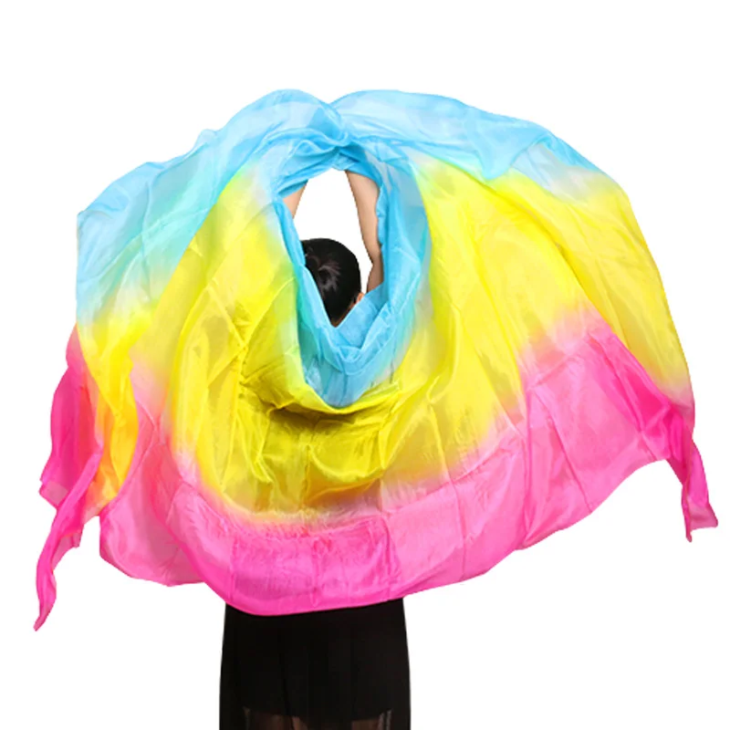 Шелк танец живота вуаль ручной окрашенные градиент цвета шаль шарф живота для практики в танцах и выступлений аксессуары шелковые вуали 5 размеров