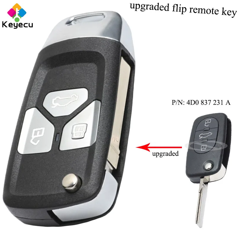 KEYECU Upgraded Keyless Entry Flip Remote Car Key - 3 Buttons 433MHz ID48 Chip FOB for Audi A3 A4 1999-2002 P/N: 4D0 837 231 A | Автомобили