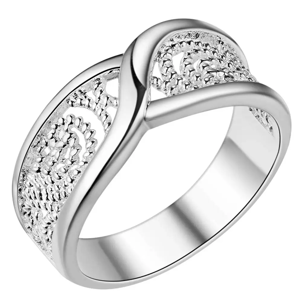 Silver Ring 925 Sterling Rounded Hollow Shiny Engagement/Wedding Party Jewelry