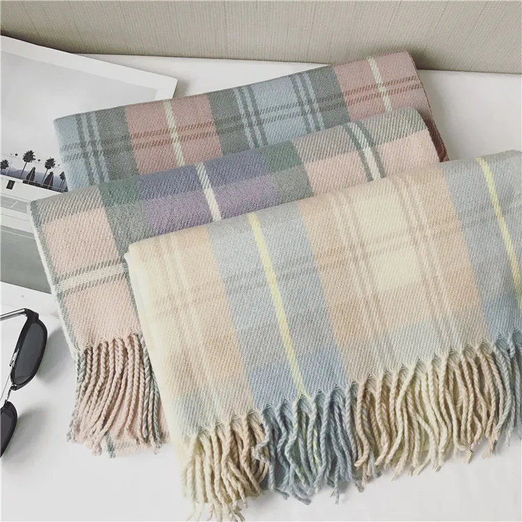 

2018 Sale Women Adult Winter Hijab New Style Sweet Dream Plaid Warm Imitation Air Conditioning Shawl Female Cotton Arcylic