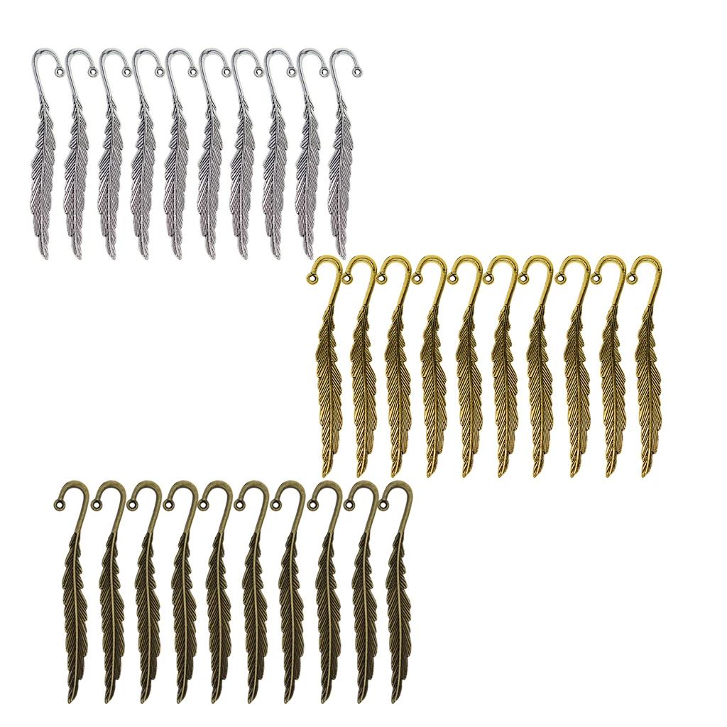 30/18Pack Wholesale Vintage Tibetan Tone Beading Feather Bookmarks Loop DIY Jewelry Making School Student Office Stationery Gift