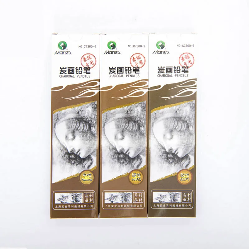 

Maries 12Pcs / Box Lead Soft / Neutral / Hard Charcoal Black Sketch Art Drawing Pencil Nontoxic Pencil Art Supplies
