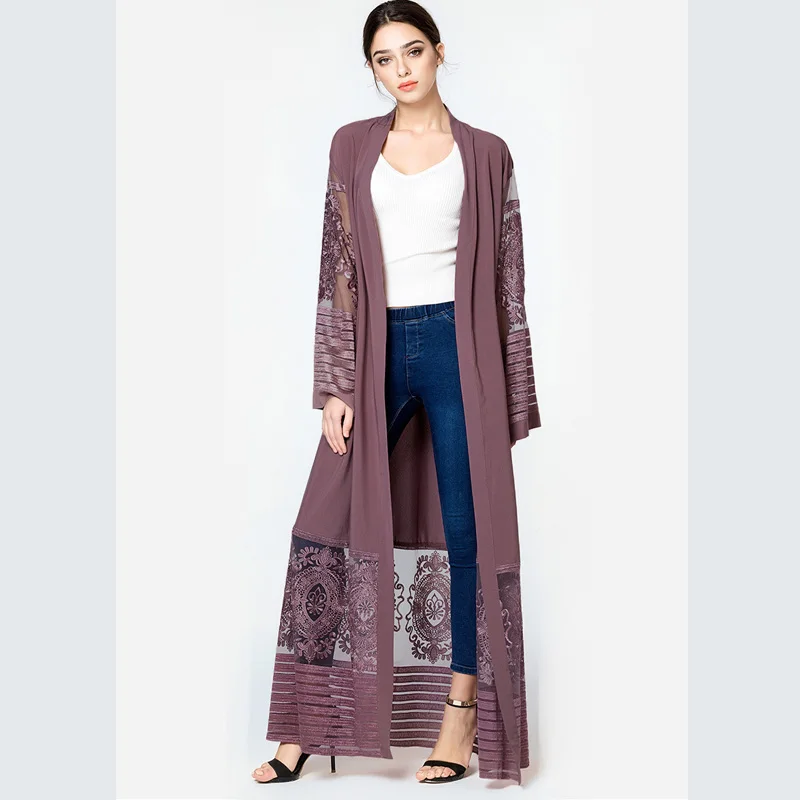 Plus Size Autumn Blusas Mujer De Moda 2019 Abaya Women Long Chiffon Lace Cardigan Kimonos Mujer Roupa Korean Fashion Clothing